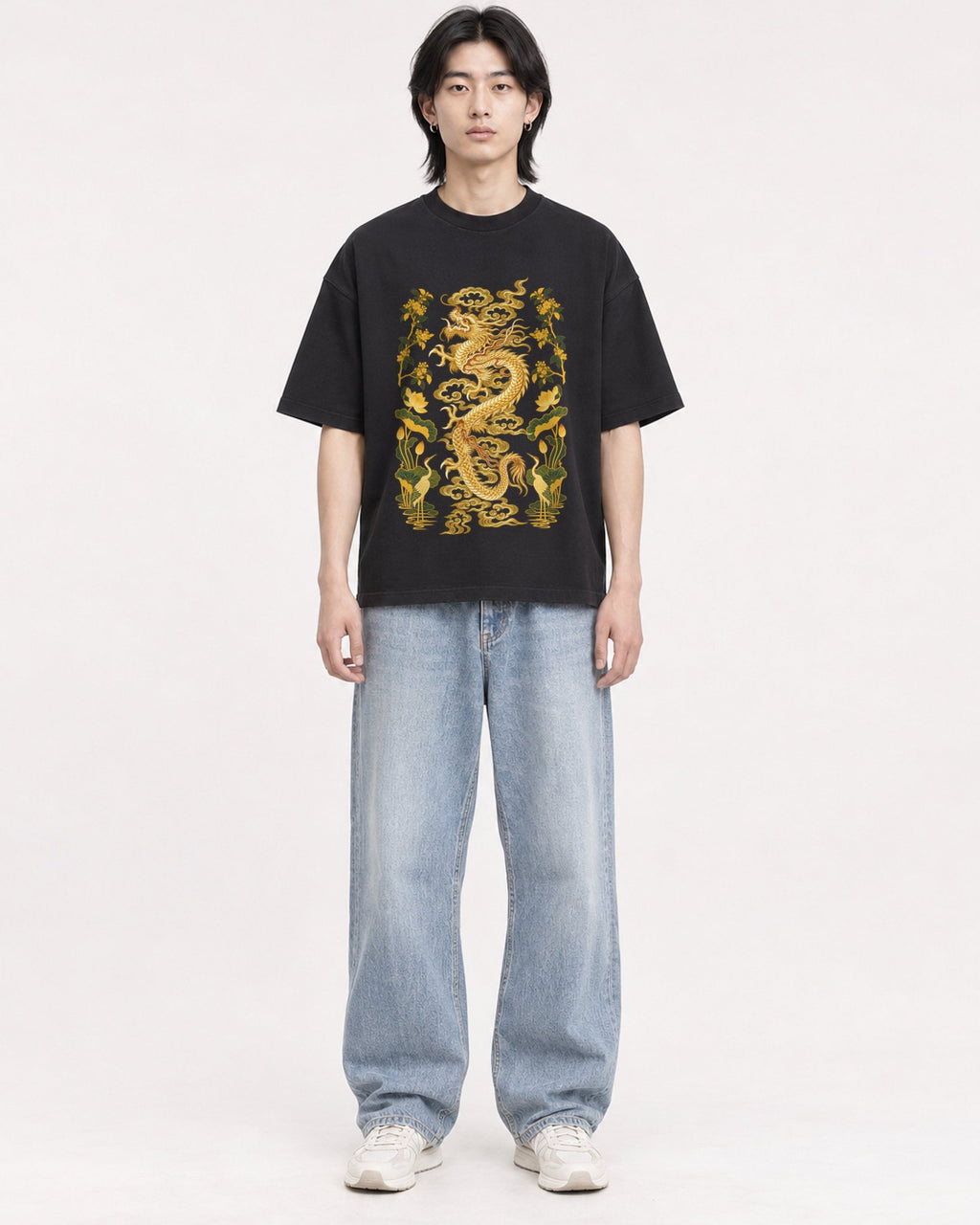 Mockup Boxy Heavyweight Tee Black male full-body 41