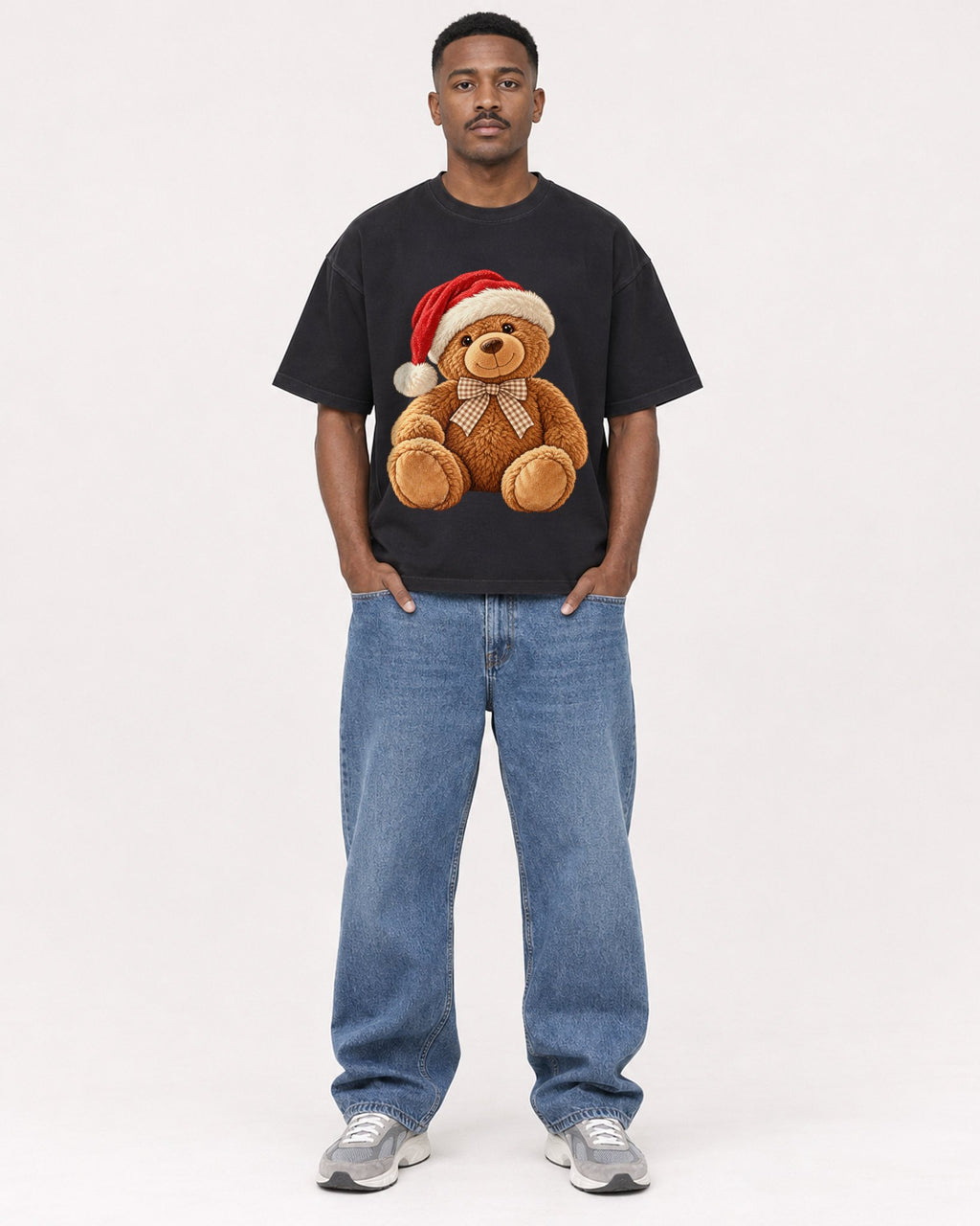 Mockup Boxy Heavyweight Tee Black male full-body 14
