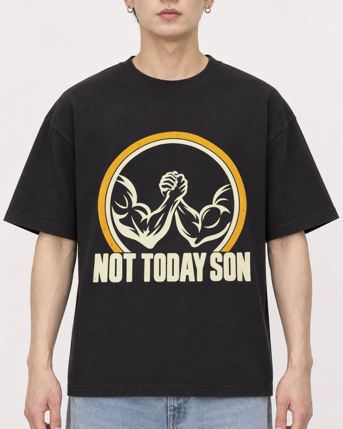 Mockup Boxy Heavyweight Tee Black male close-up 01