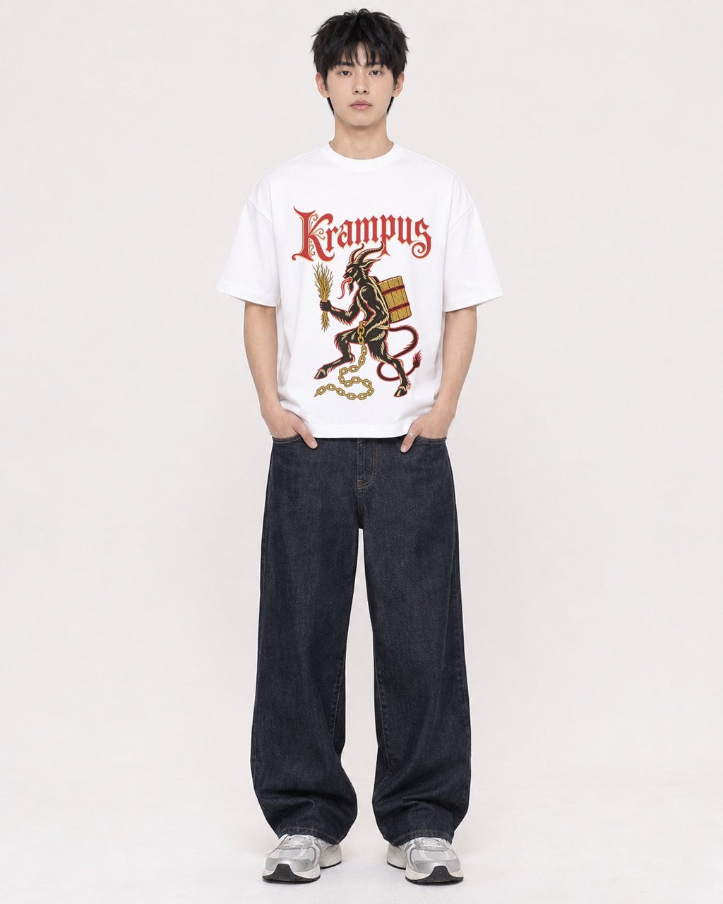 Mockup Boxy Heavyweight Tee White male full-body 01
