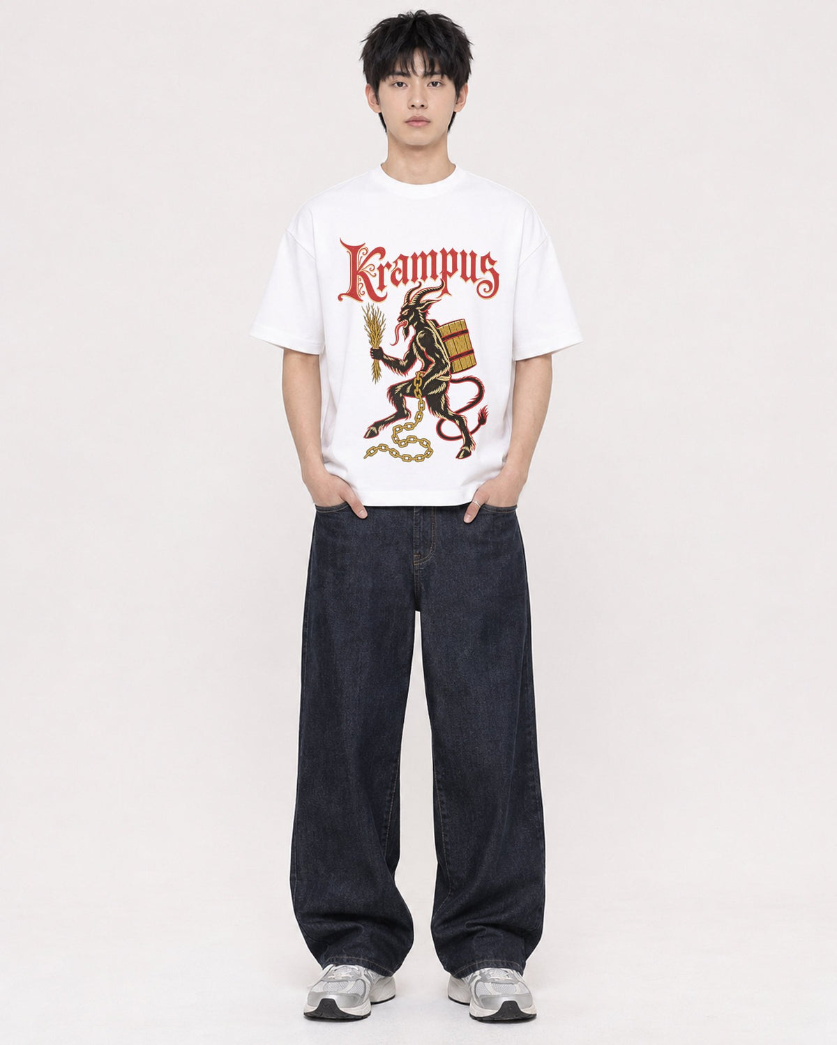 Mockup Boxy Heavyweight Tee White male full-body 01