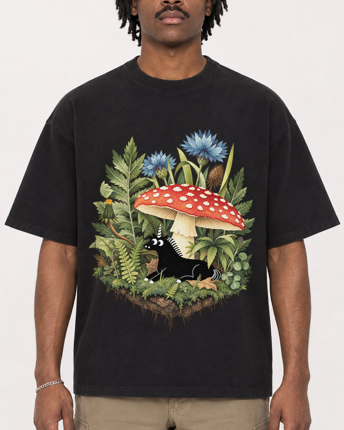Mockup Boxy Heavyweight Tee Black male close-up 04