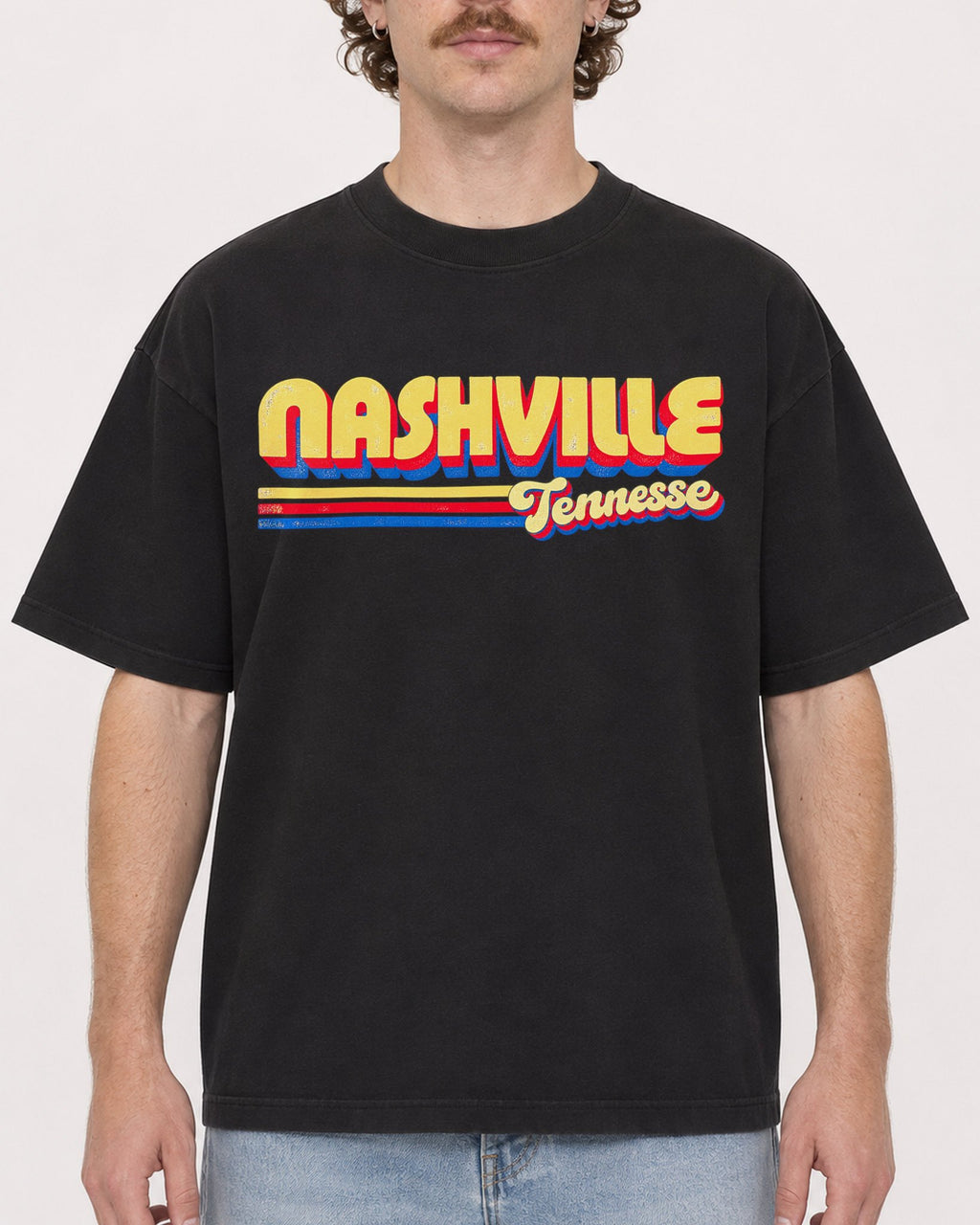 Mockup Boxy Heavyweight Tee Black male close-up 09