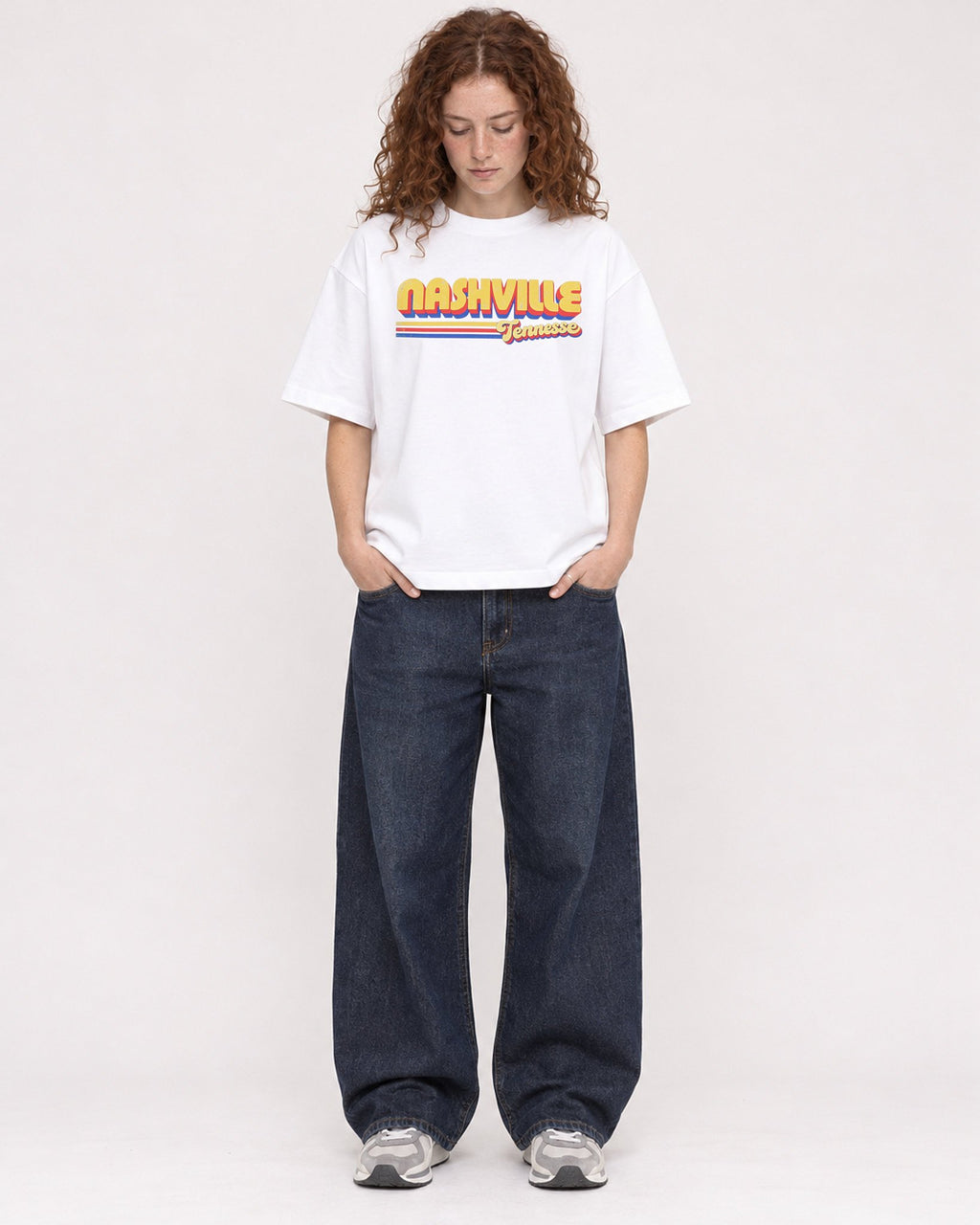 Mockup Boxy Heavyweight Tee White female full-body 09