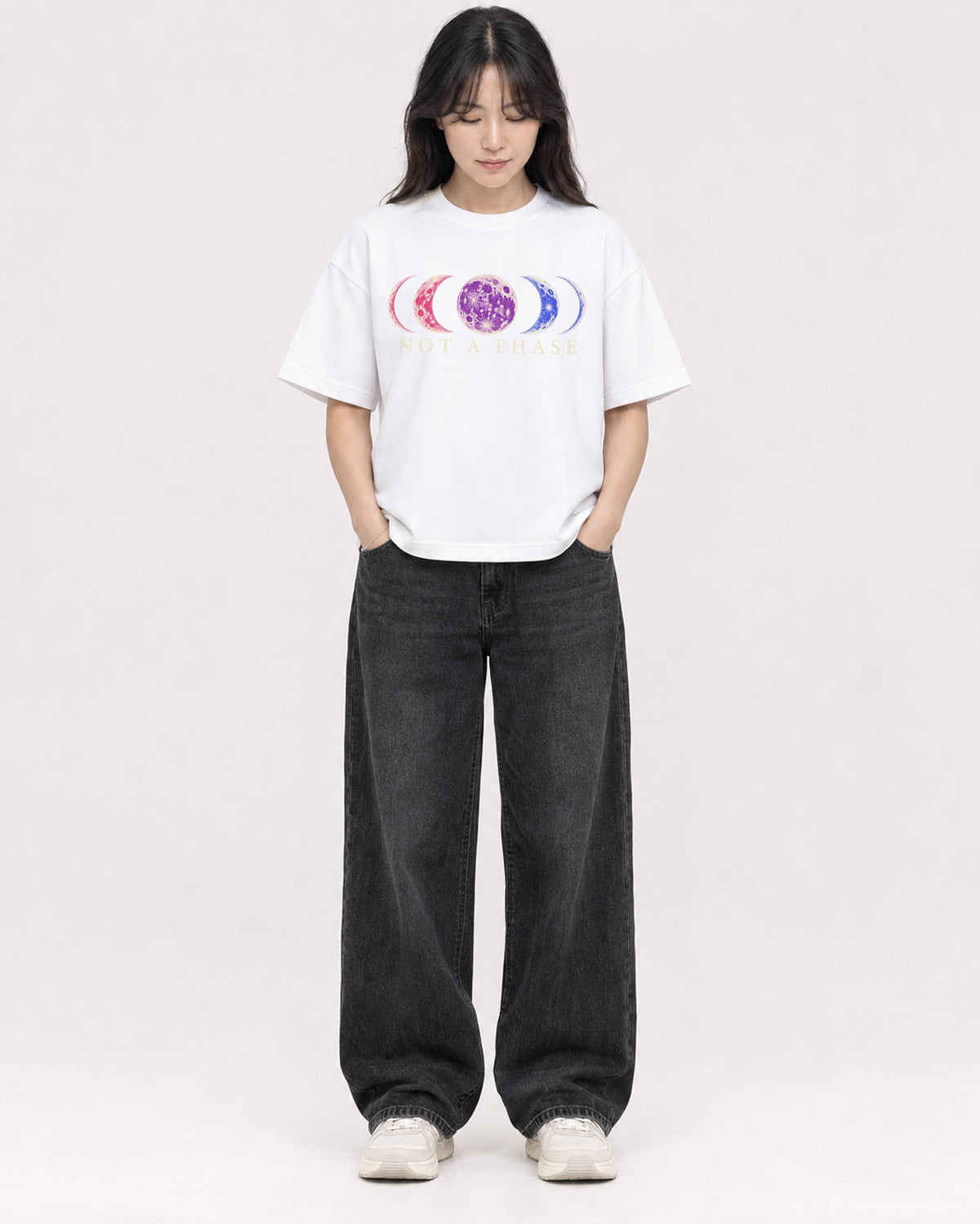 Mockup Boxy Heavyweight Tee White female full-body 13