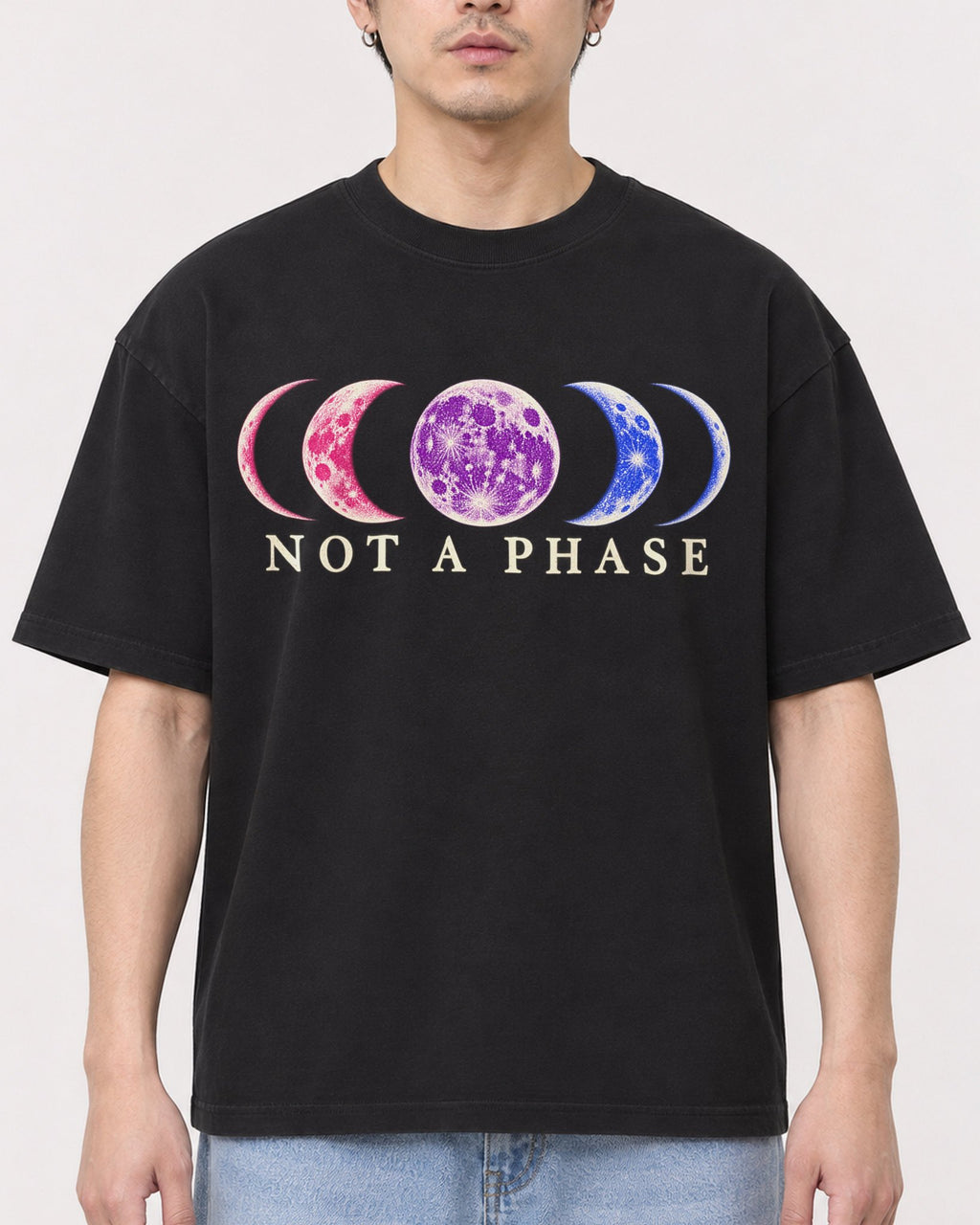 Mockup Boxy Heavyweight Tee Black male close-up 13