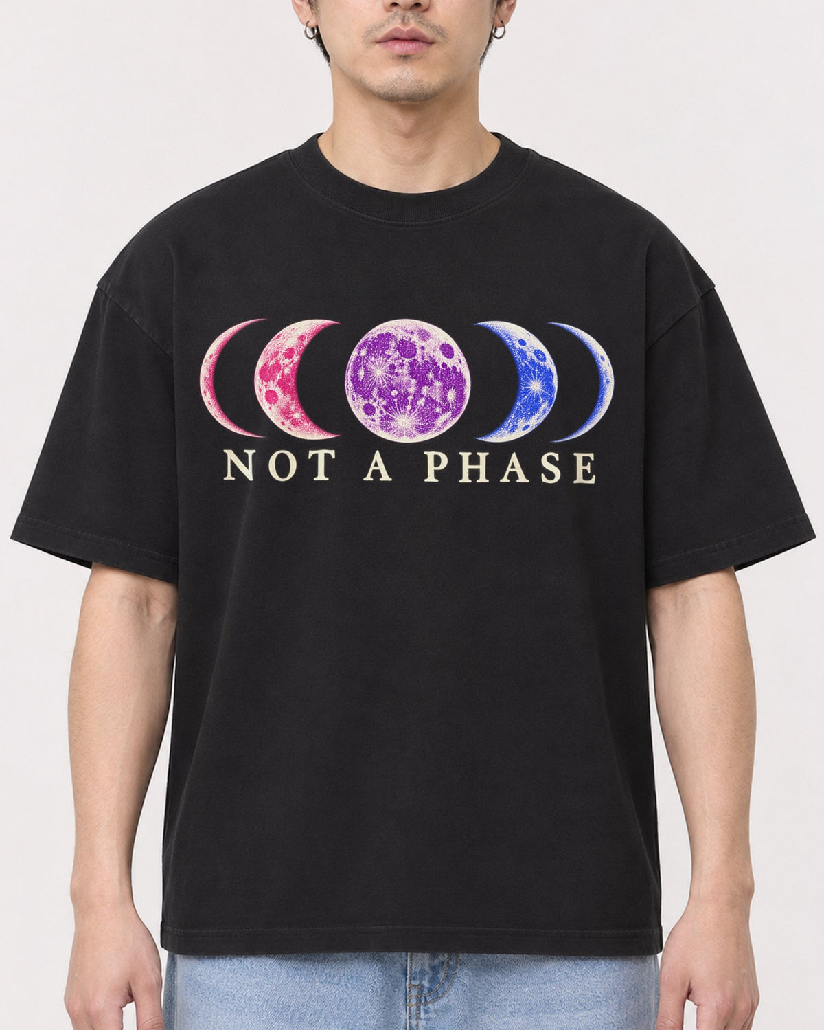 Mockup Boxy Heavyweight Tee Black male close-up 13