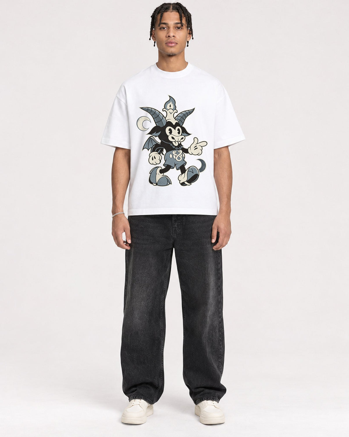 Mockup Boxy Heavyweight Tee White male full-body 40