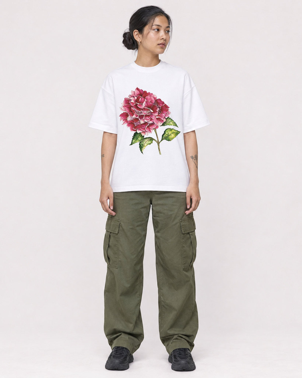 Mockup Boxy Heavyweight Tee White female full-body 12