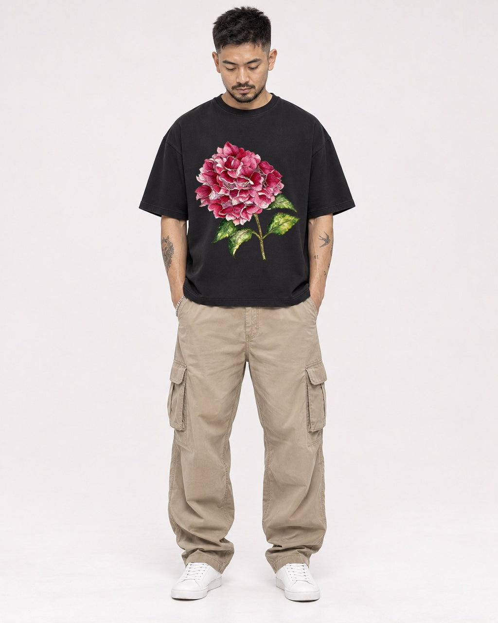 Mockup Boxy Heavyweight Tee Black male full-body 12
