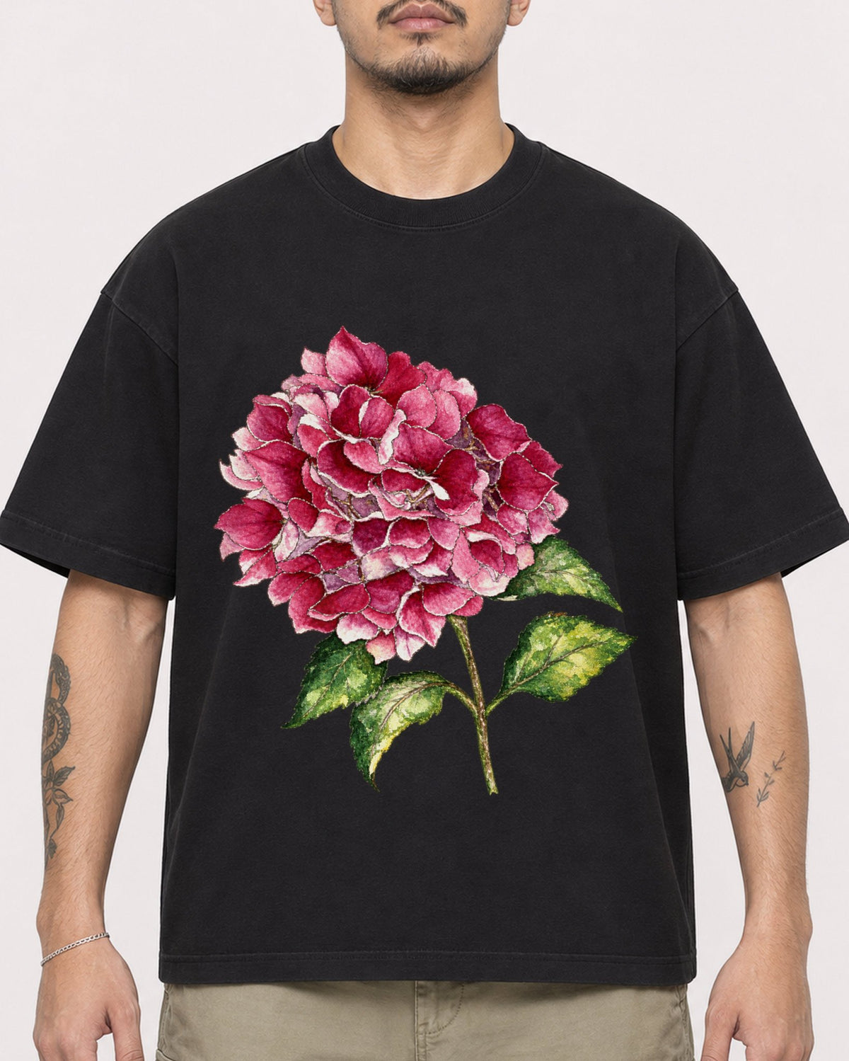 Mockup Boxy Heavyweight Tee Black male close-up 12