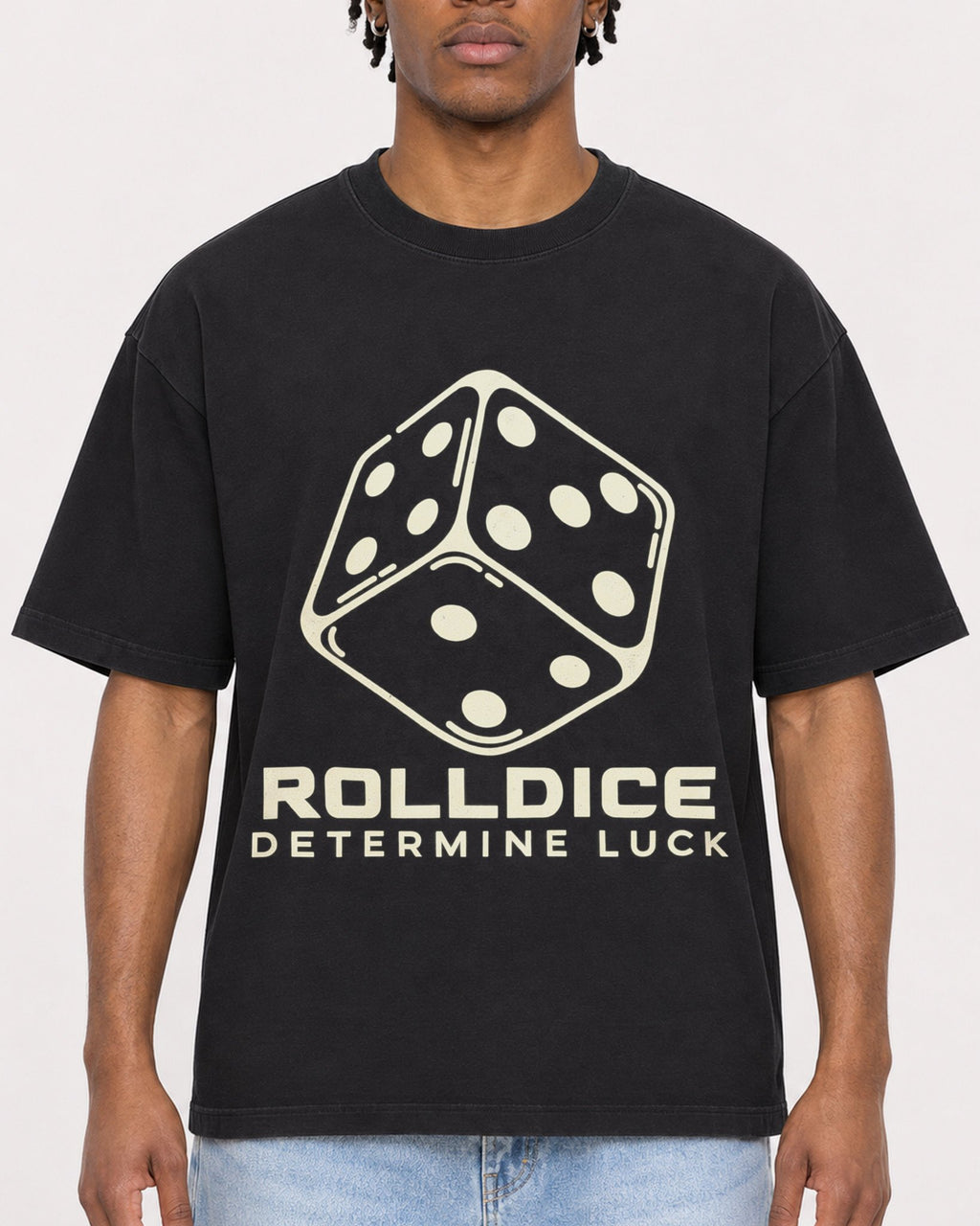 Mockup Boxy Heavyweight Tee Black male close-up 05