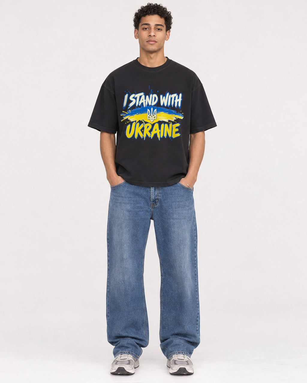Mockup Boxy Heavyweight Tee Black male full-body 10