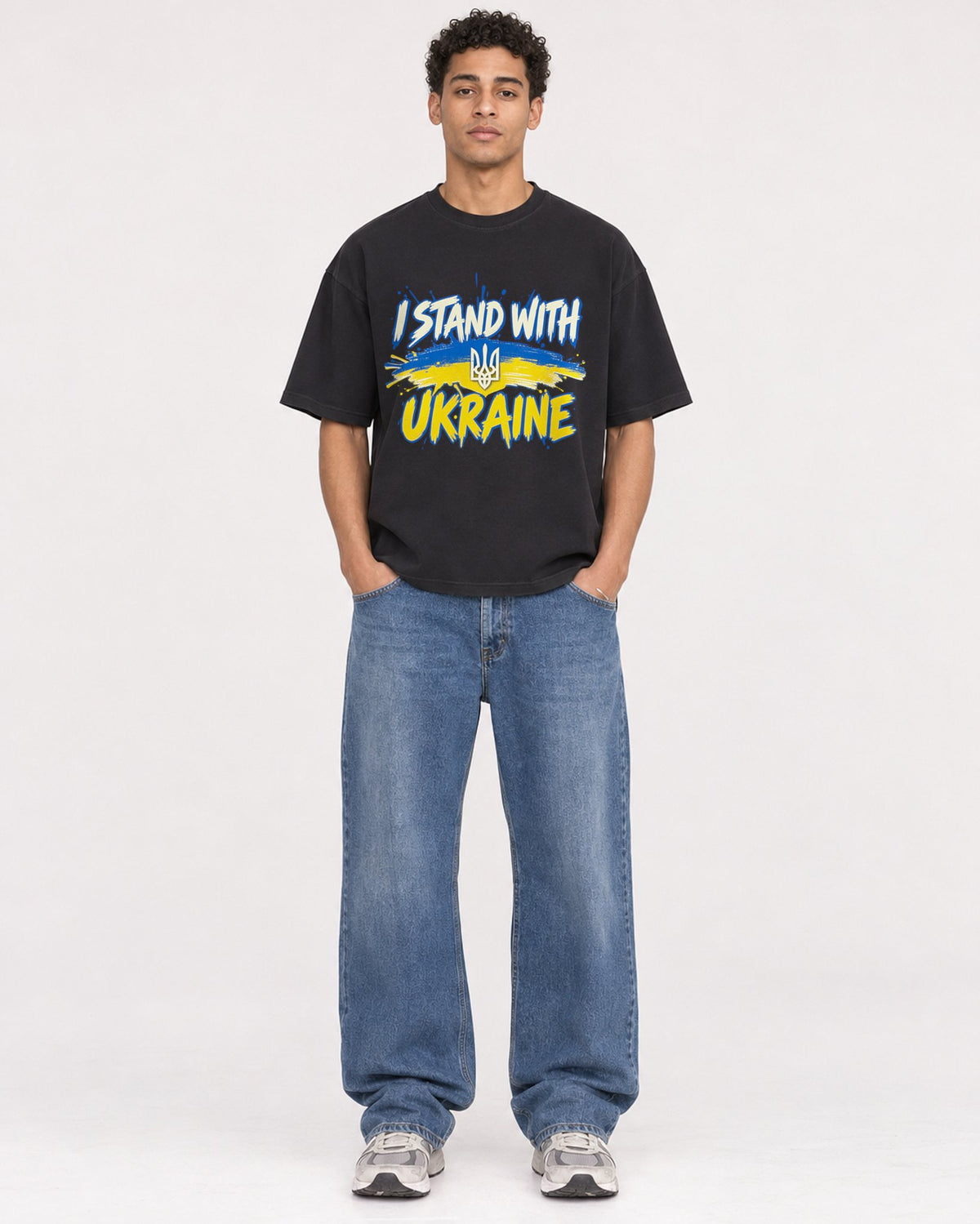 Mockup Boxy Heavyweight Tee Black male full-body 10