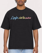 Mockup Boxy Heavyweight Tee Black male close-up 05