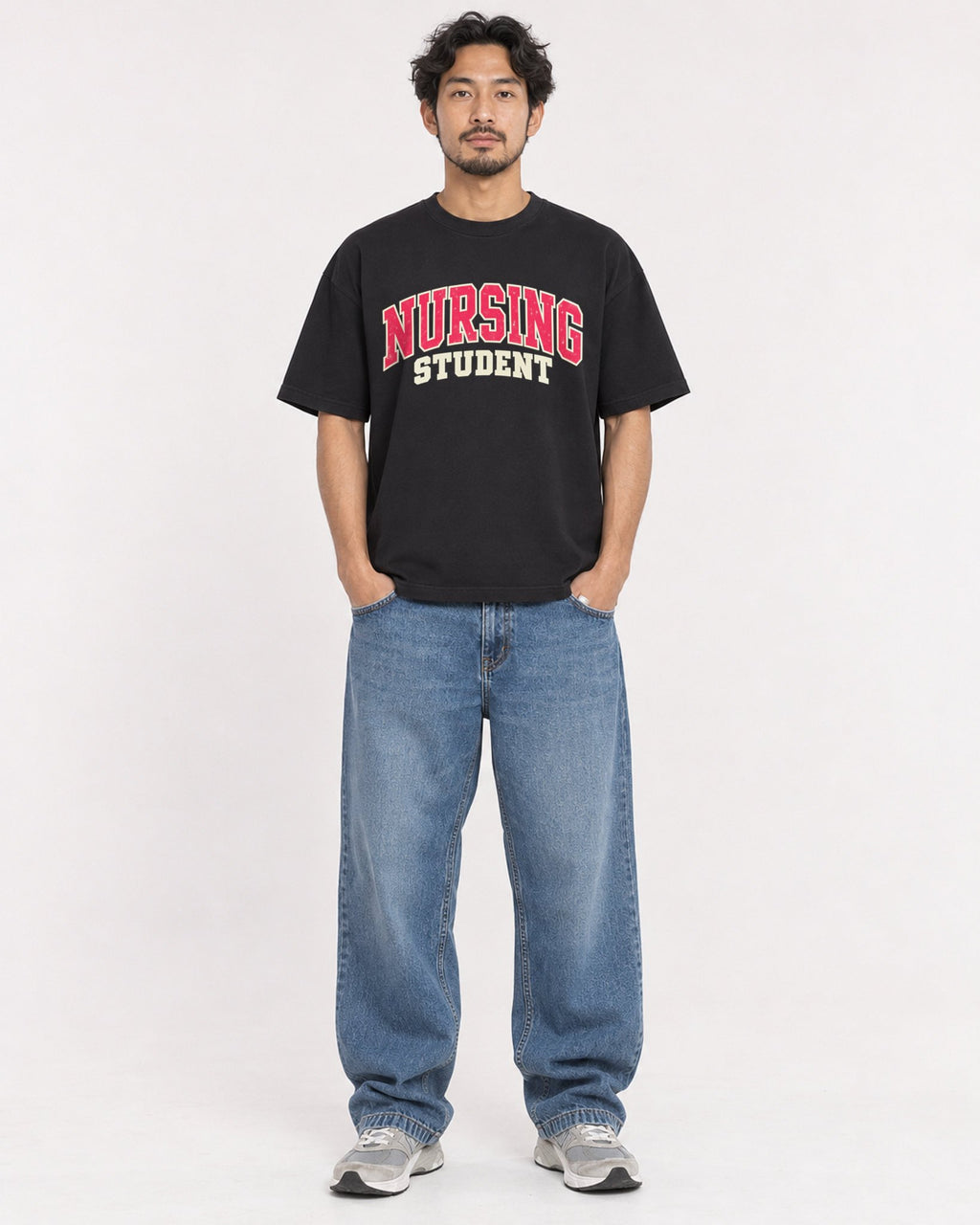 Mockup Boxy Heavyweight Tee Black male full-body 02