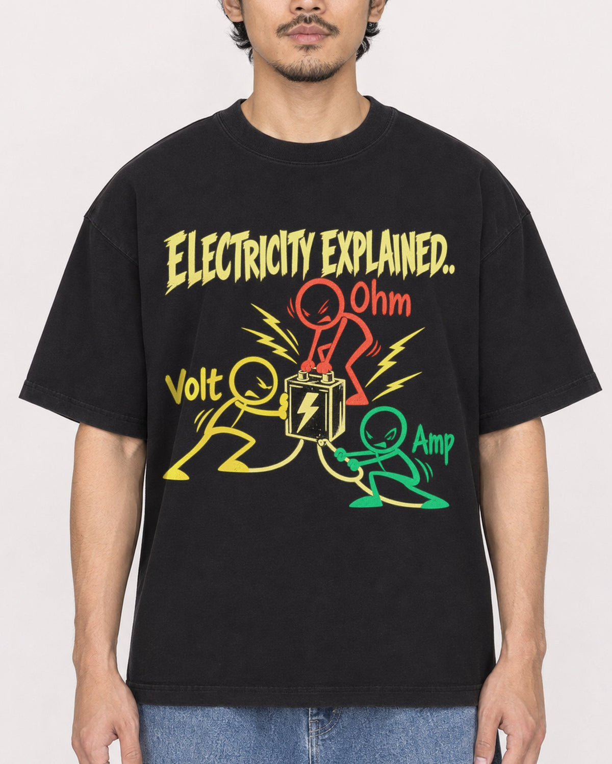 Mockup Boxy Heavyweight Tee Black male close-up 02