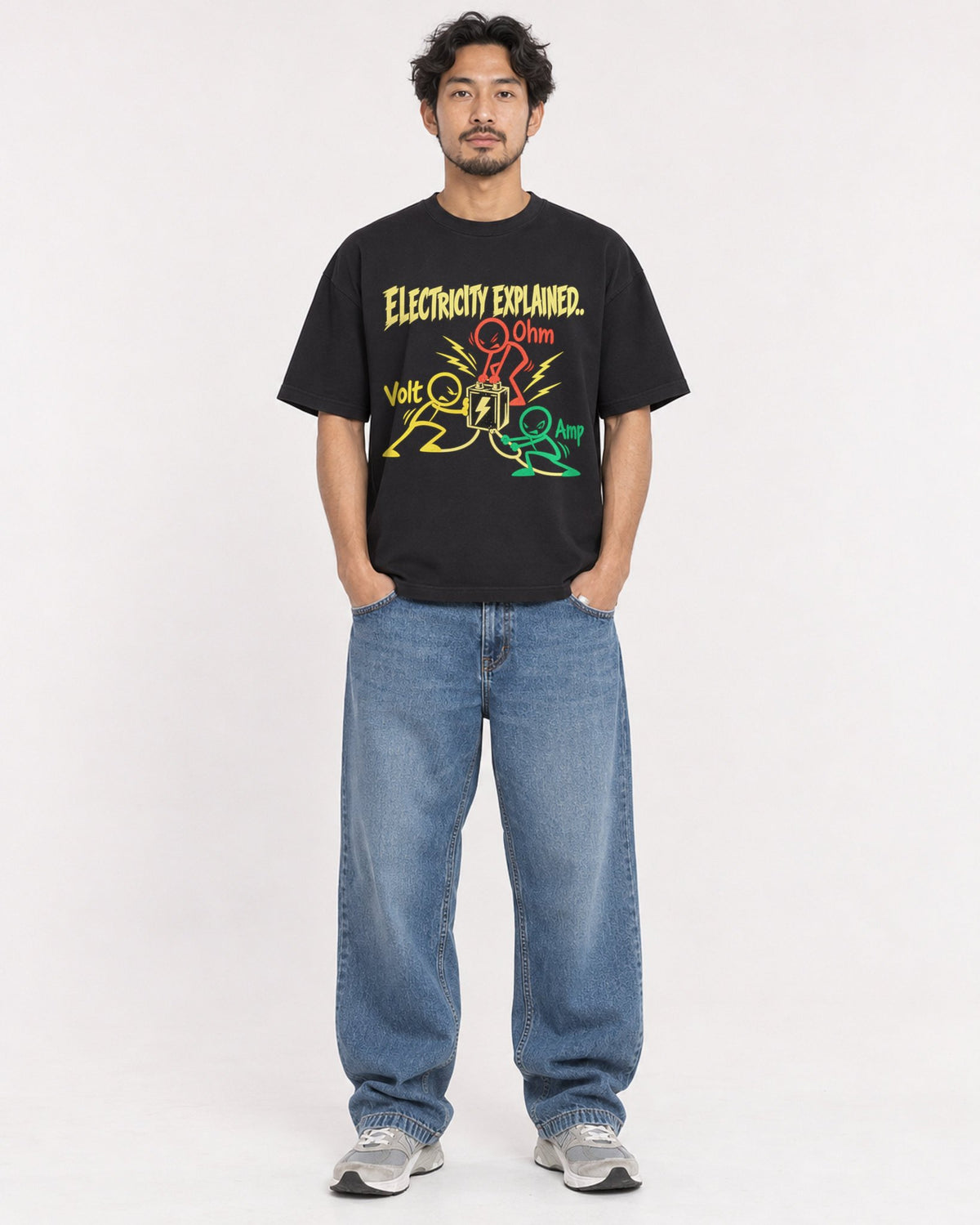 Mockup Boxy Heavyweight Tee Black male full-body 02
