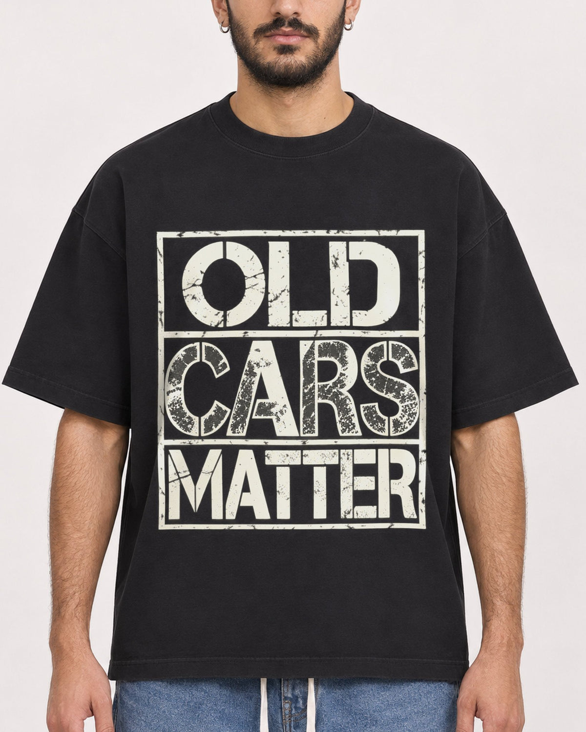 Mockup Boxy Heavyweight Tee Black male close-up 07