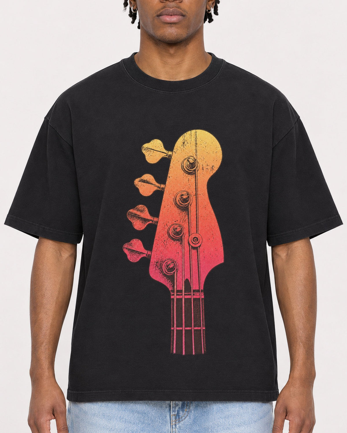 Mockup Boxy Heavyweight Tee Black male close-up 05