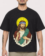 Mockup Boxy Heavyweight Tee Black male close-up 12