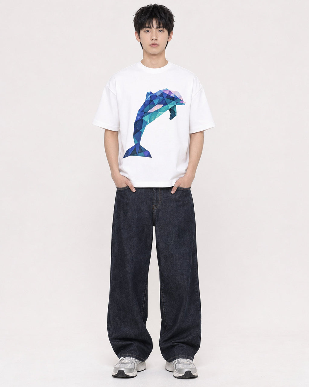 Mockup Boxy Heavyweight Tee White male full-body 01