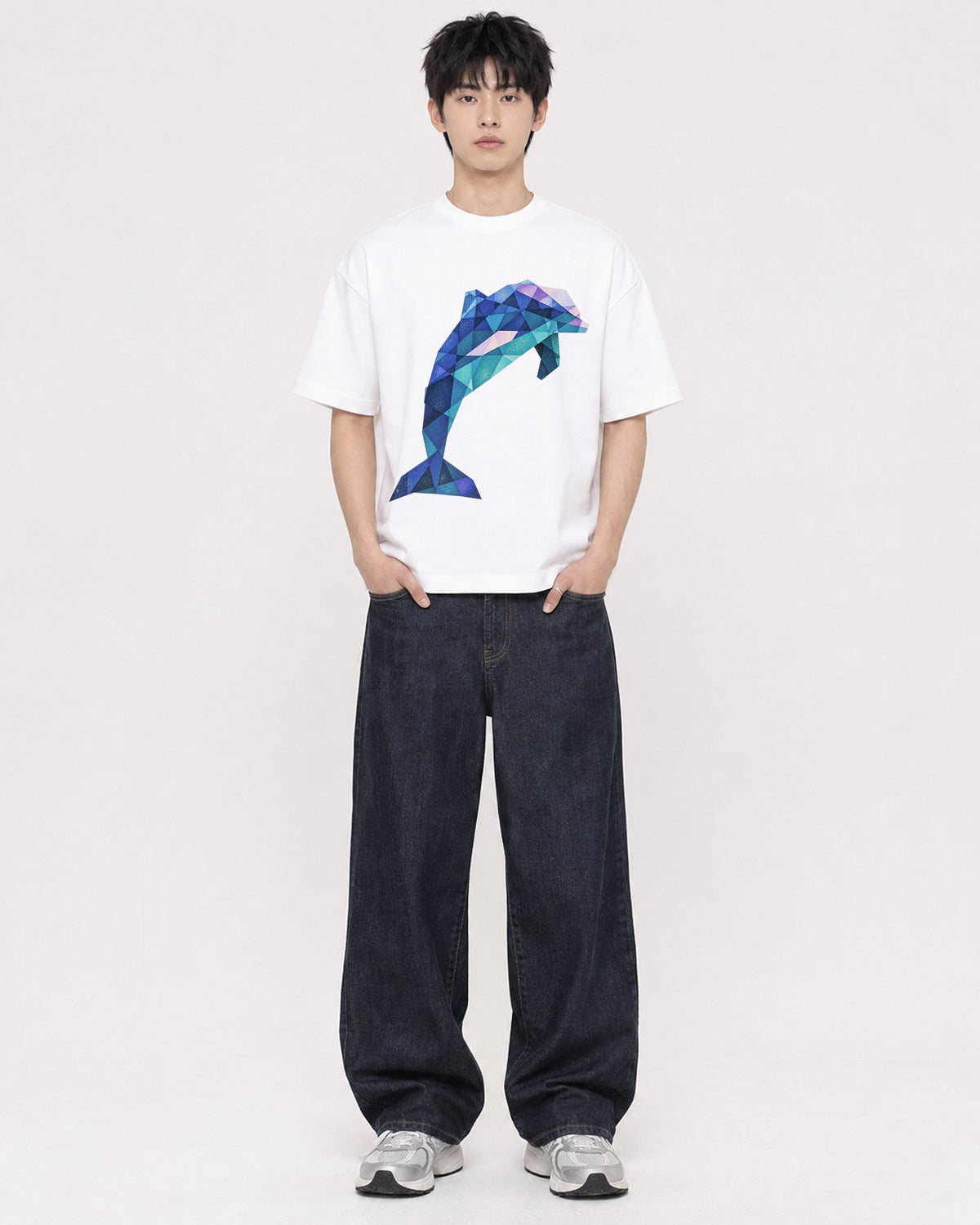 Mockup Boxy Heavyweight Tee White male full-body 01