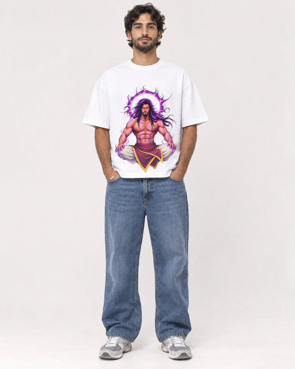 Mockup Boxy Heavyweight Tee White male full-body 17