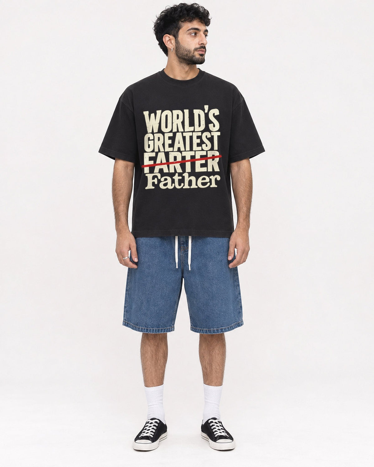 Mockup Boxy Heavyweight Tee Black male full-body 07
