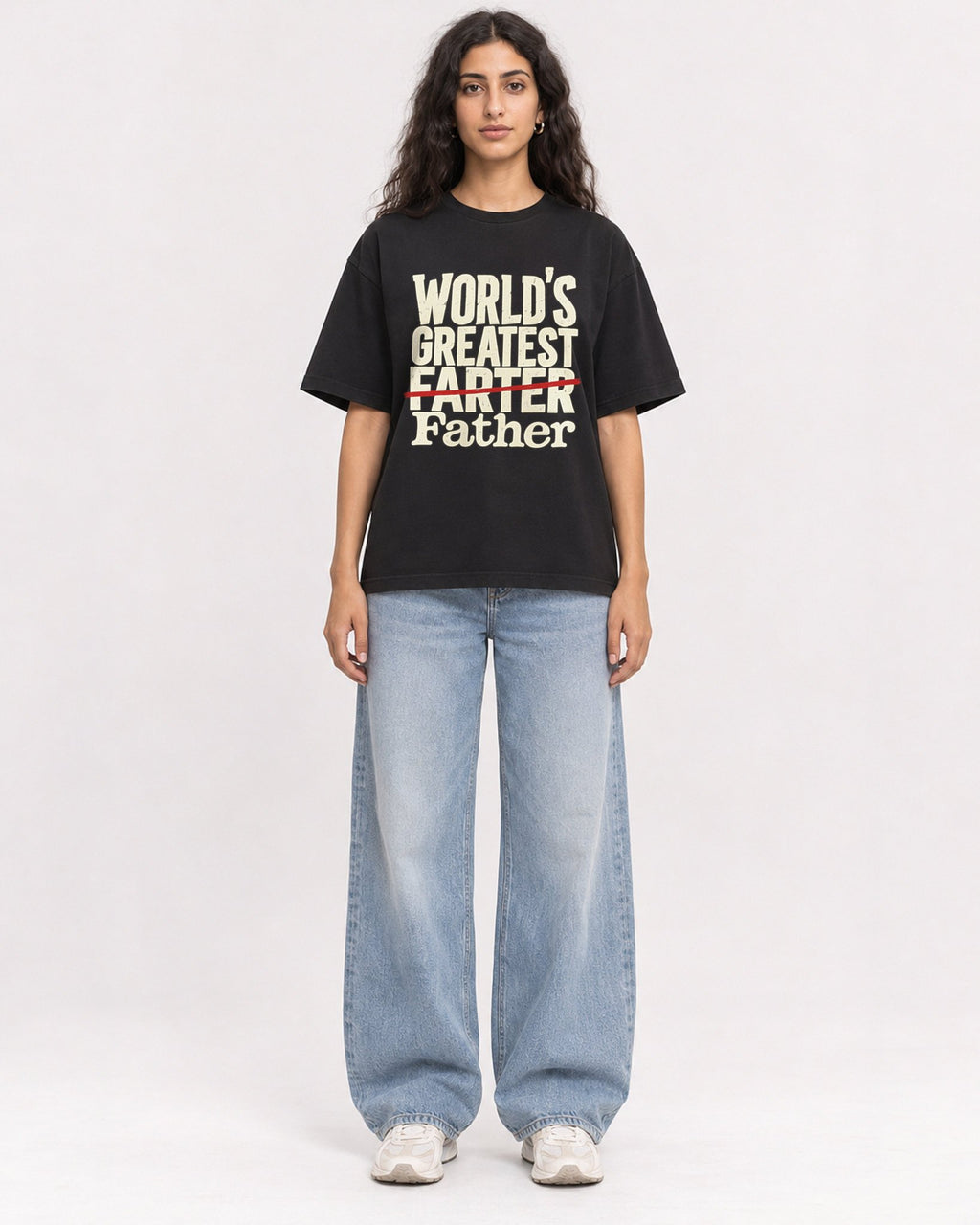 Mockup Boxy Heavyweight Tee Black female full-body 07