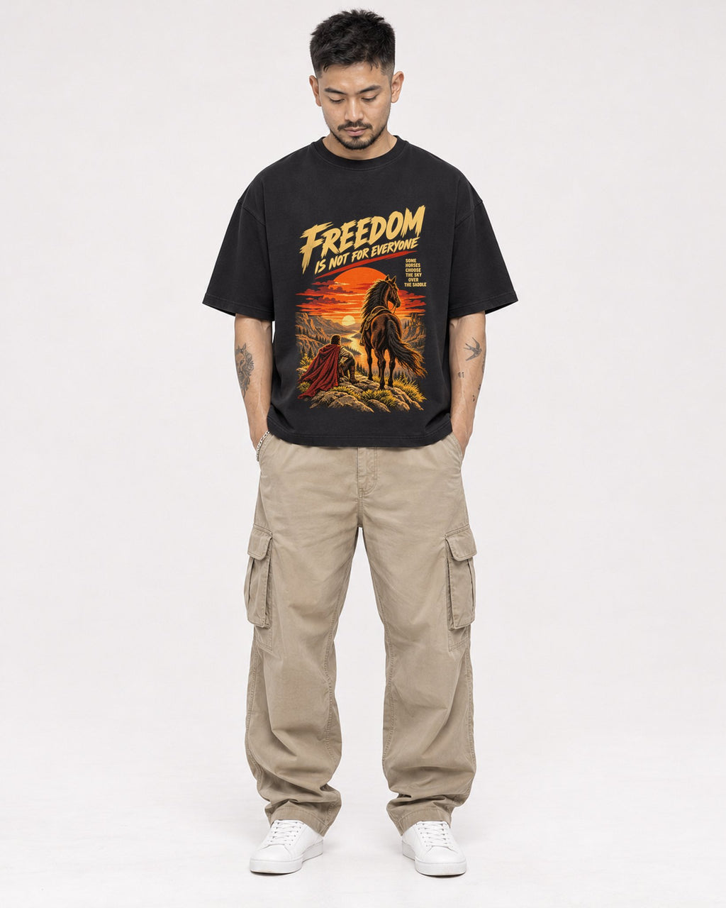 Mockup Boxy Heavyweight Tee Black male full-body 12