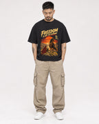 Mockup Boxy Heavyweight Tee Black male full-body 12