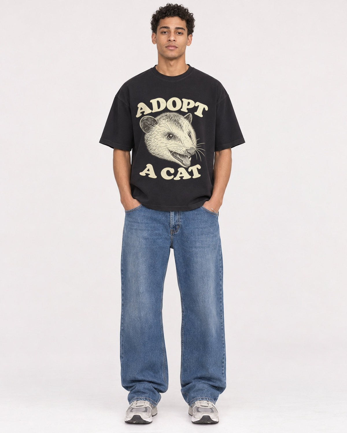 Mockup Boxy Heavyweight Tee Black male full-body 10