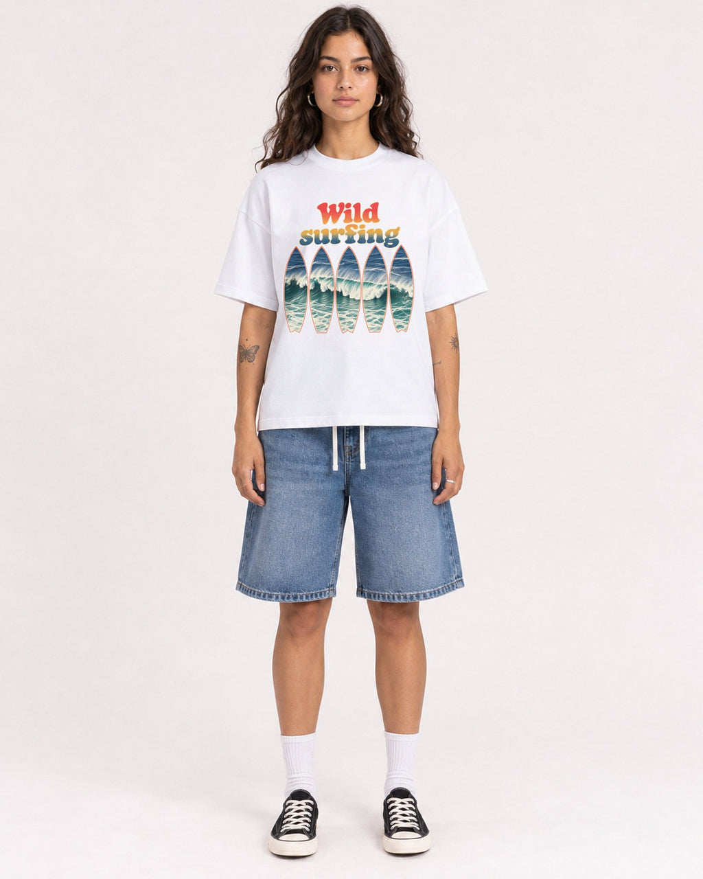 Mockup Boxy Heavyweight Tee White female full-body 06