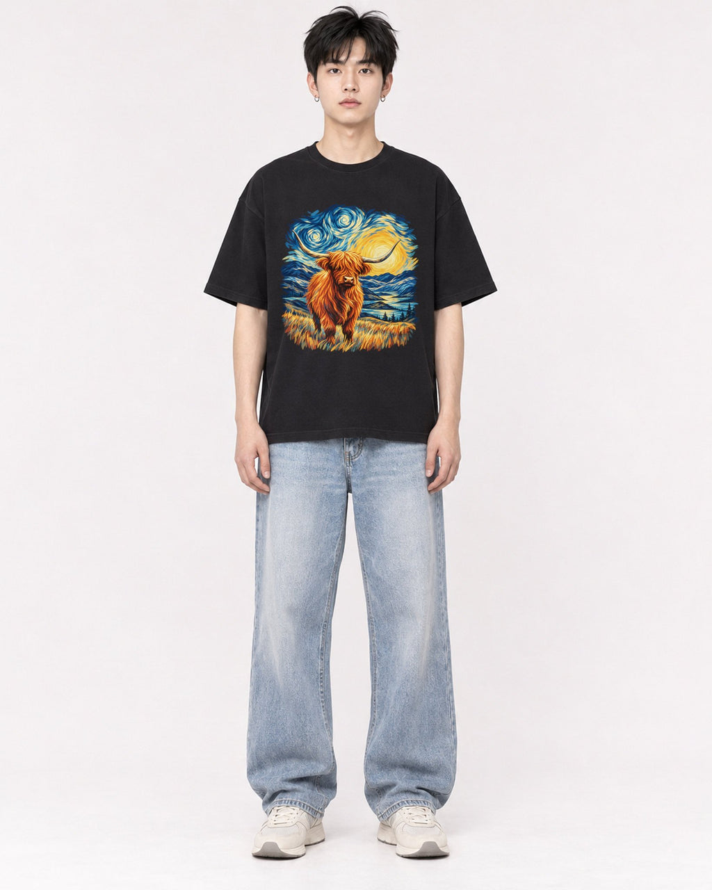 Mockup Boxy Heavyweight Tee Black male full-body 01