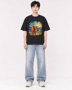 Mockup Boxy Heavyweight Tee Black male full-body 01