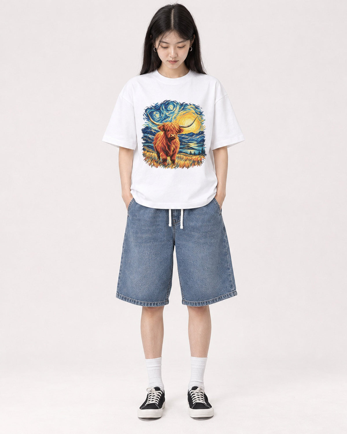 Mockup Boxy Heavyweight Tee White female full-body 01