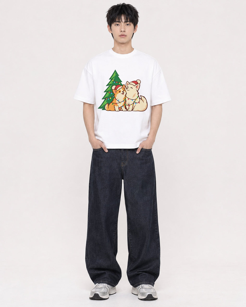 Mockup Boxy Heavyweight Tee White male full-body 01