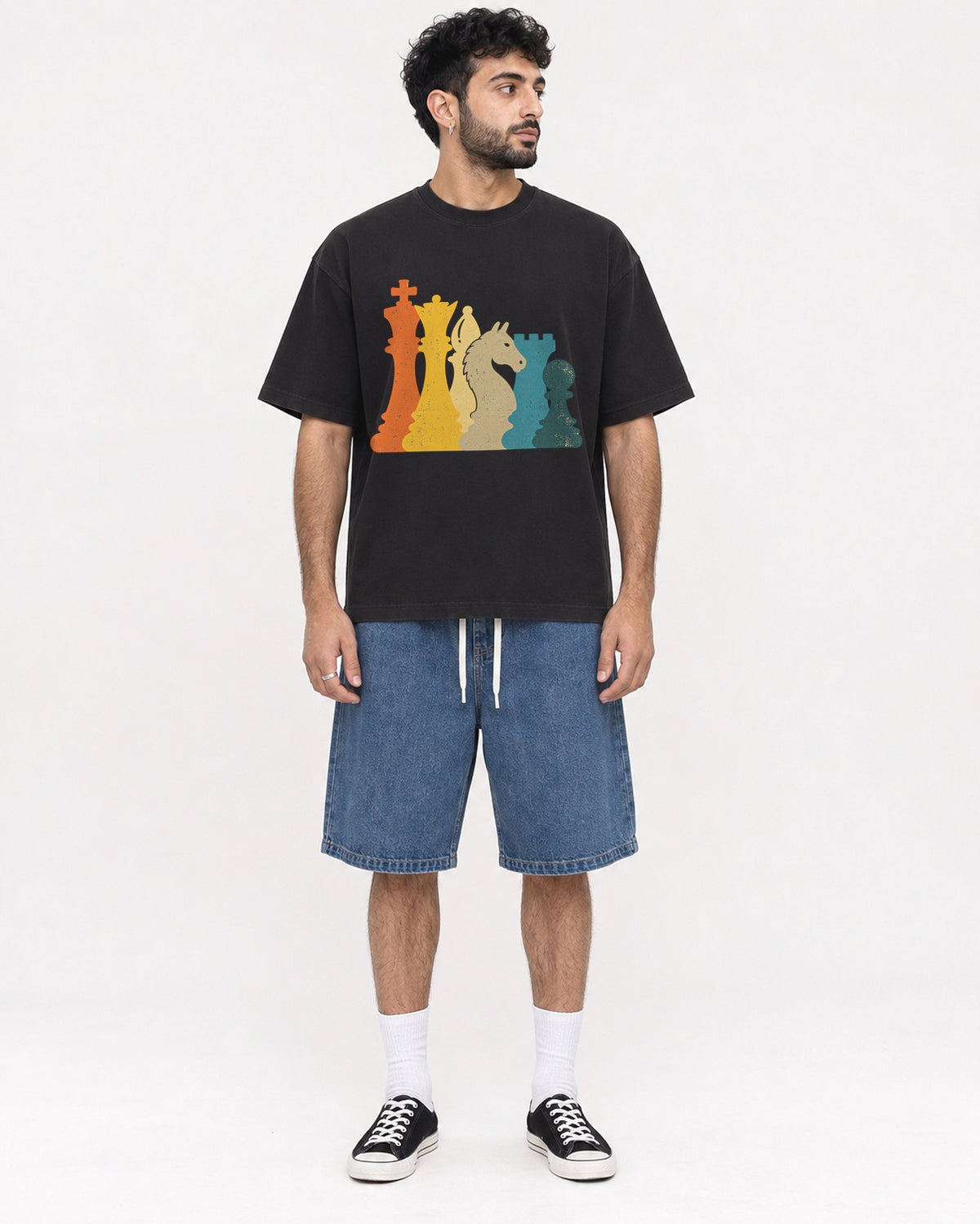 Mockup Boxy Heavyweight Tee Black male full-body 07