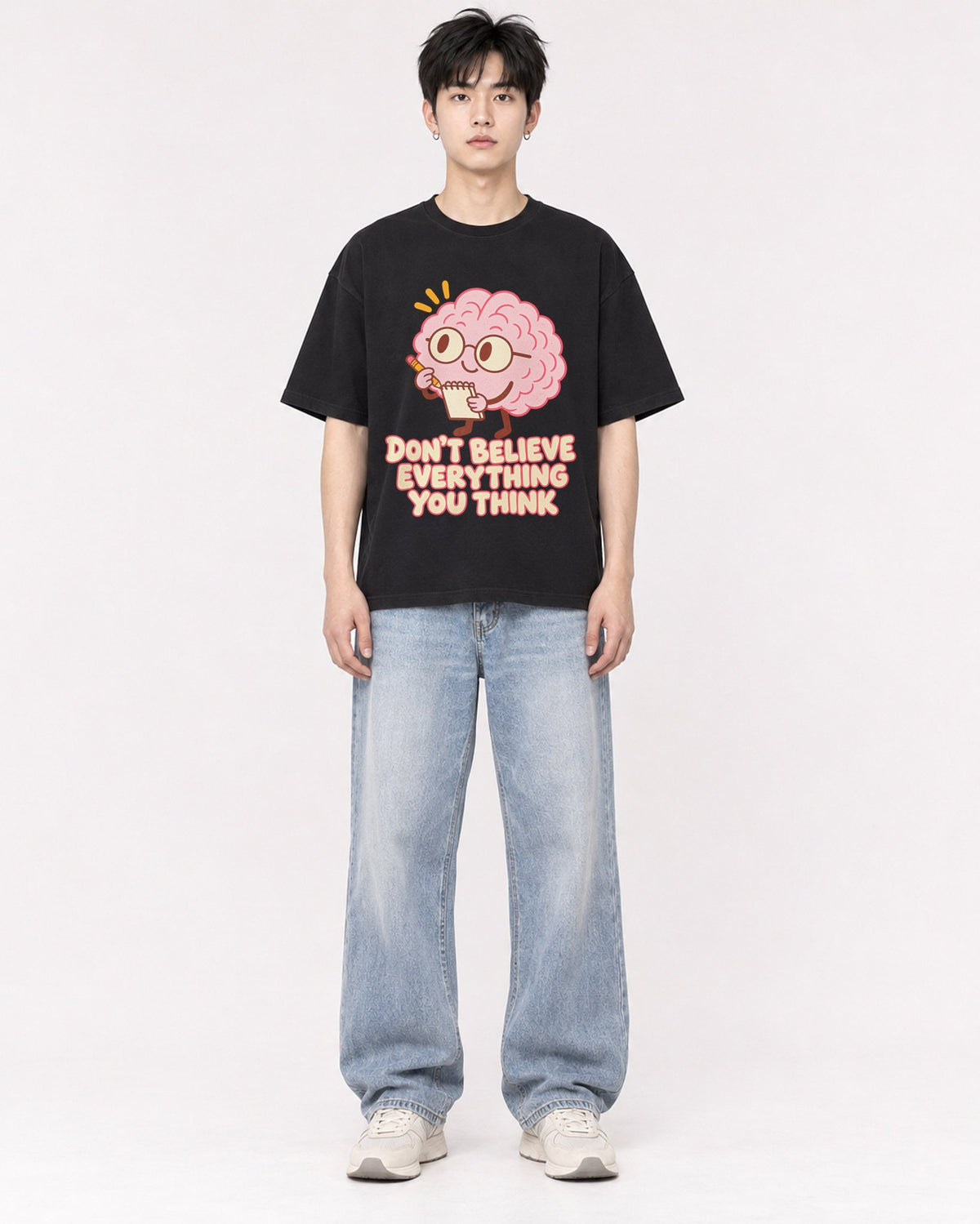 Mockup Boxy Heavyweight Tee Black male full-body 01