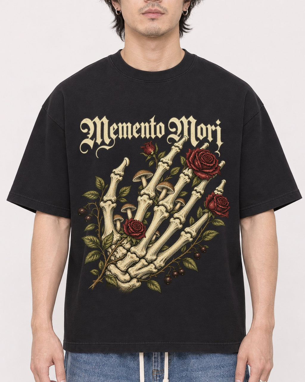 Mockup Boxy Heavyweight Tee Black male close-up 03