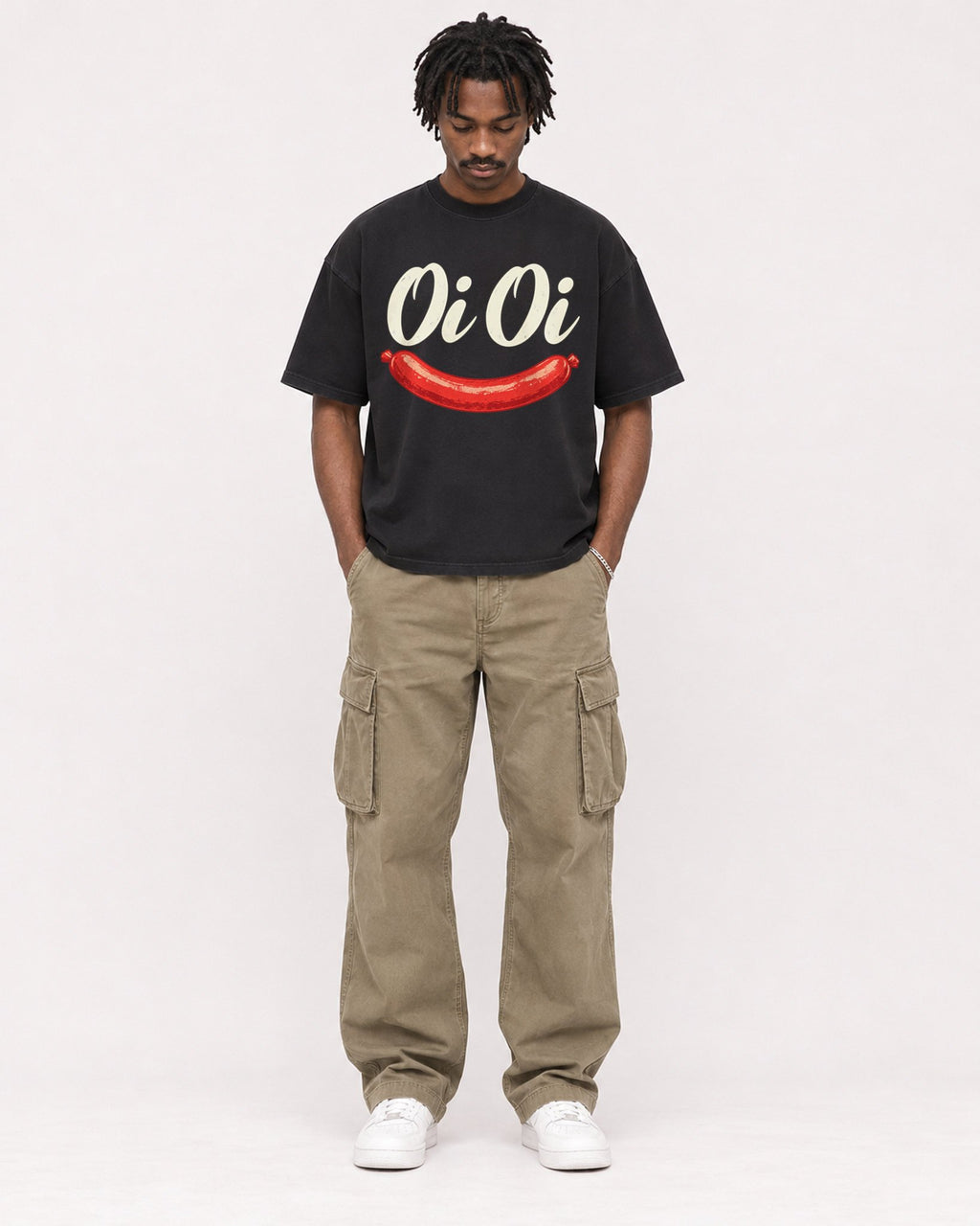 Mockup Boxy Heavyweight Tee Black male full-body 04