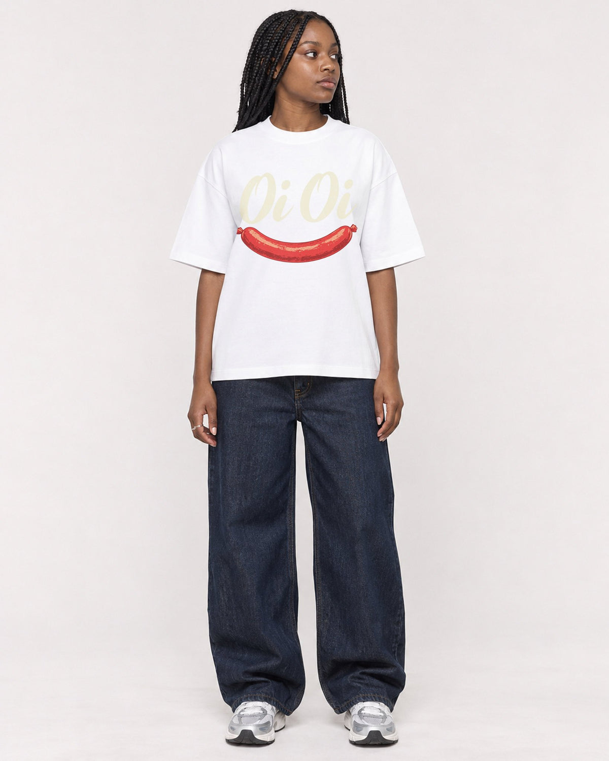 Mockup Boxy Heavyweight Tee White female full-body 04