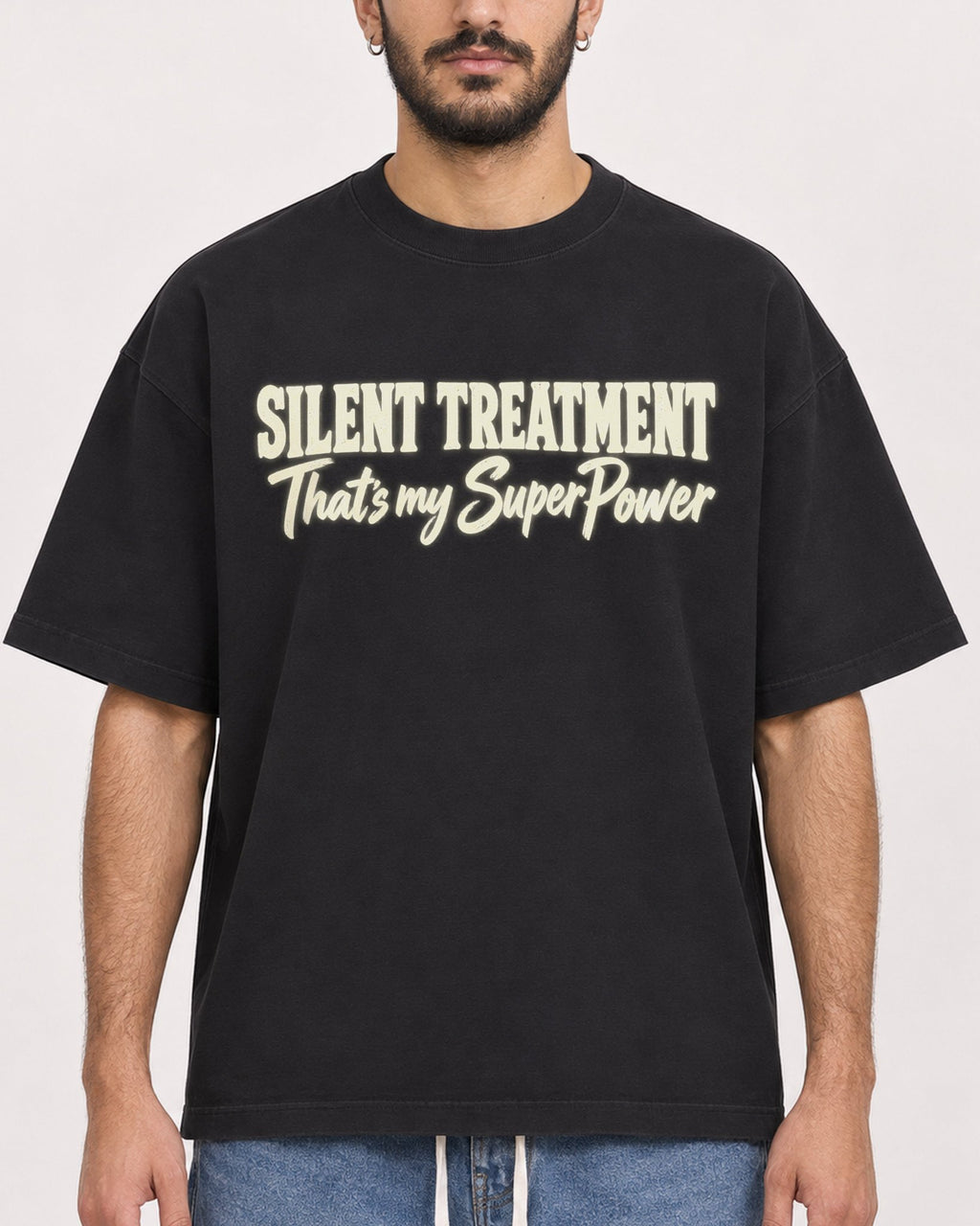 Mockup Boxy Heavyweight Tee Black male close-up 07