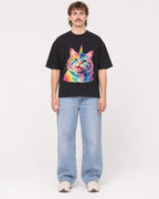 Mockup Boxy Heavyweight Tee Black male full-body 29