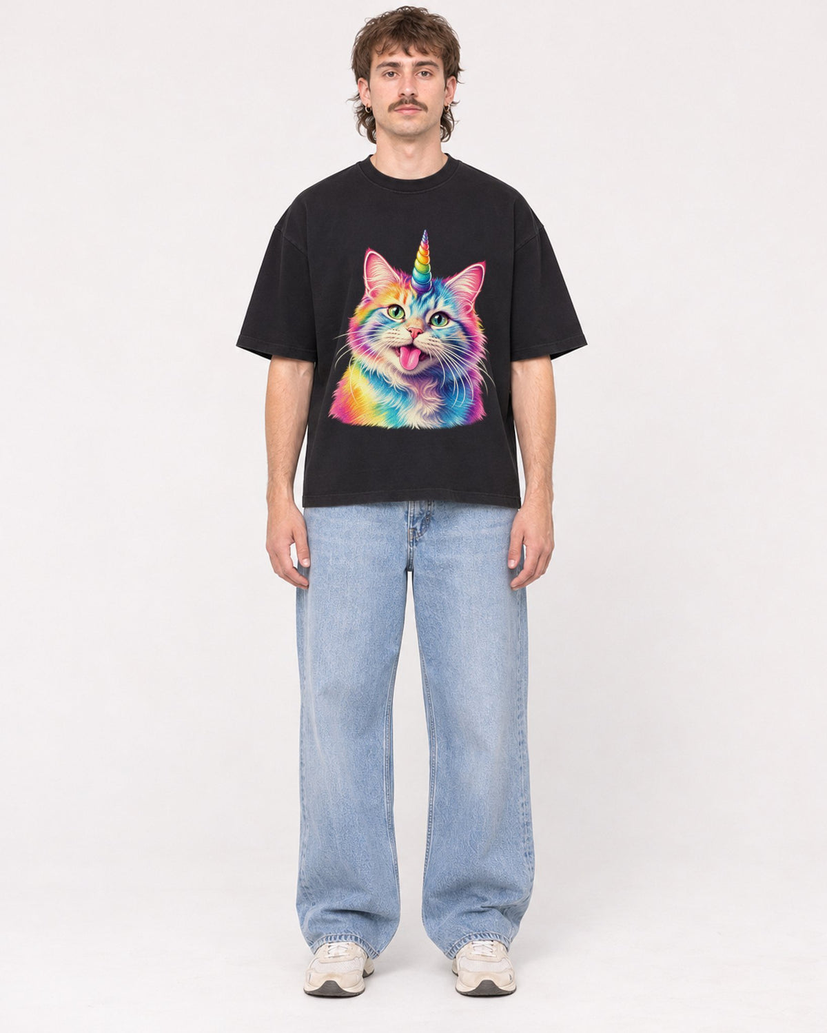 Mockup Boxy Heavyweight Tee Black male full-body 29