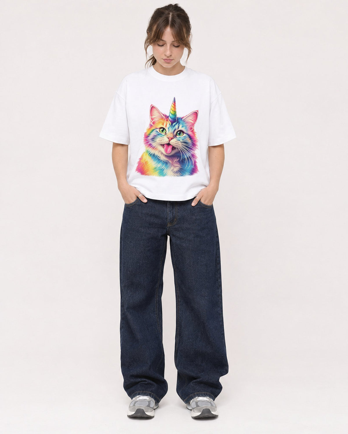 Mockup Boxy Heavyweight Tee White female full-body 29