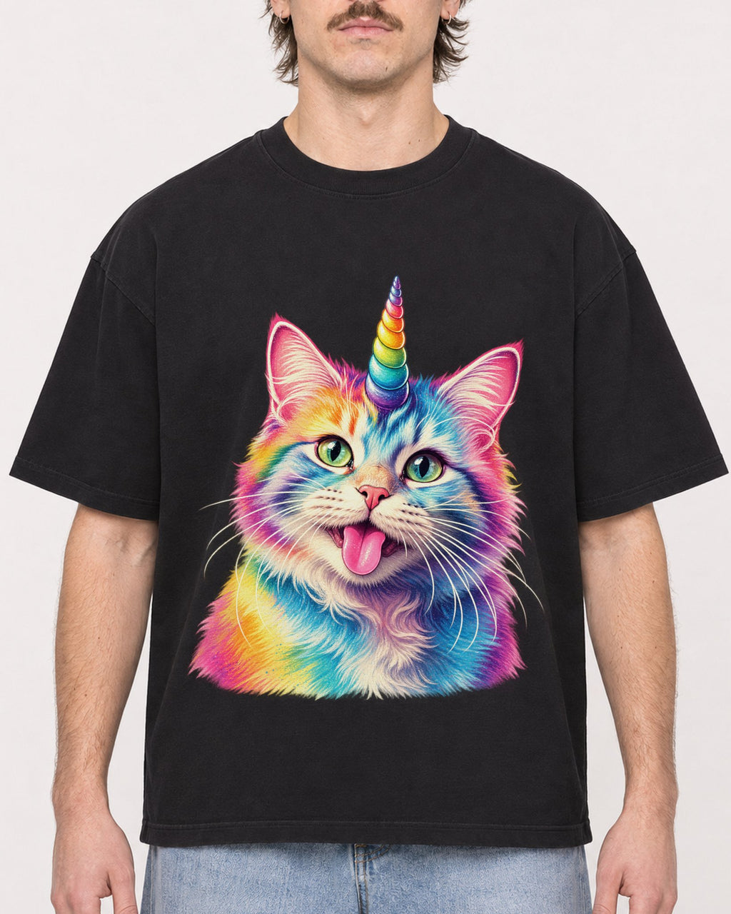 Mockup Boxy Heavyweight Tee Black male close-up 29