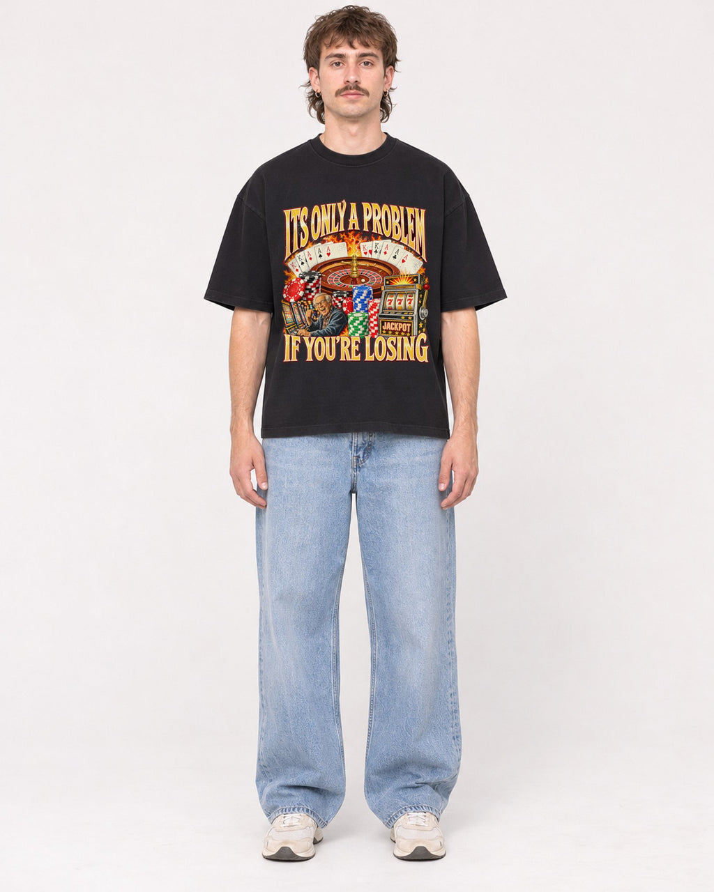 Mockup Boxy Heavyweight Tee Black male full-body 29