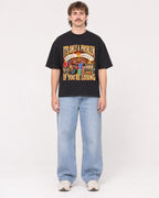 Mockup Boxy Heavyweight Tee Black male full-body 29